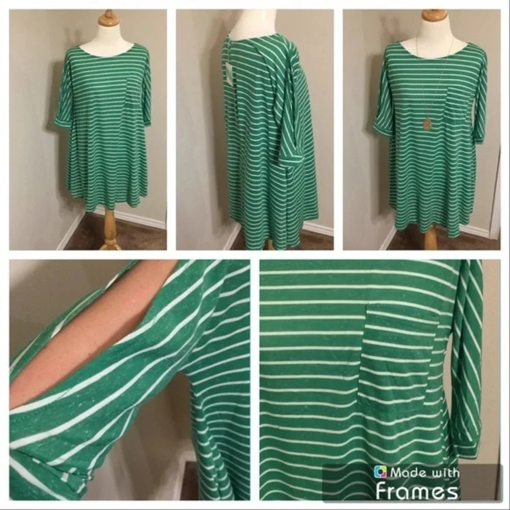 NWT UMGEE Boutique kelly green Striped mini a-line dress open arm slit